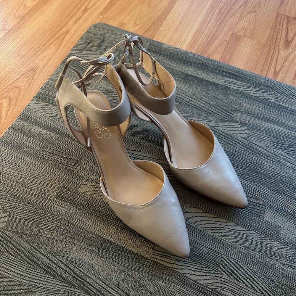 Franco Sarto Tan Heels with Chic Ankle Straps